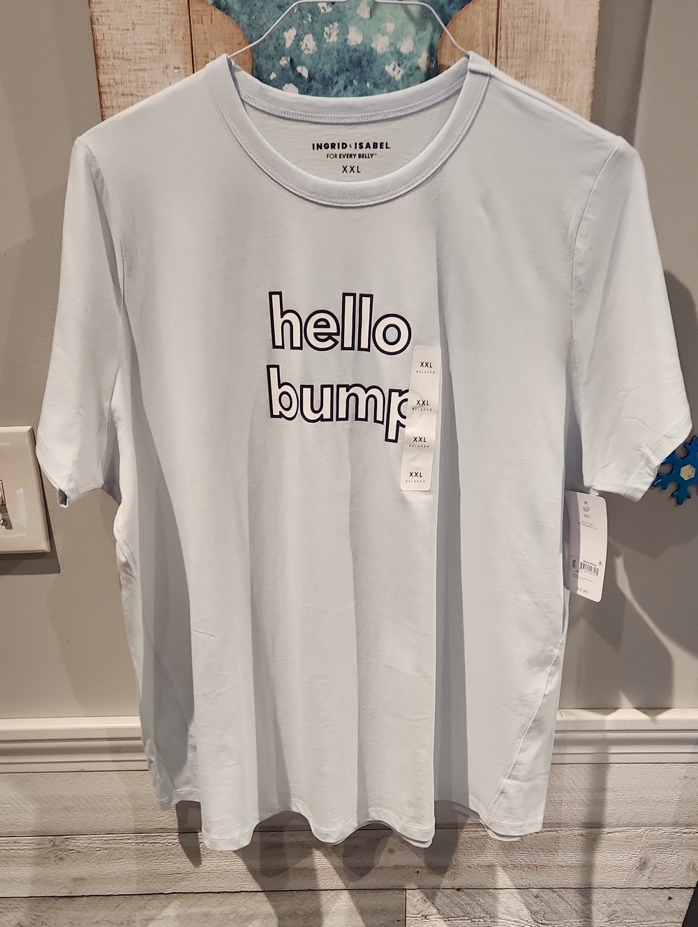 NWT Ingrid & Isabel Light Blue "hello bump" Maternity Tee SZ XXL